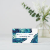 ティール（緑がかった色）の瑪瑙のGeodeの青い石のばら色の金ゴールドのタイポグラフィ 名刺 (スタンド正面)