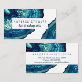 ティール（緑がかった色）の瑪瑙のGeodeの青い石のばら色の金ゴールドのタイポグラフィ 名刺 (正面/裏面)