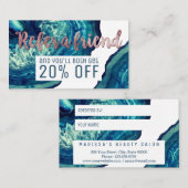 ティール(緑がかった色)の瑪瑙のGeodeの青い石のばら色の金ゴールドの紹介 紹介カード (正面/裏面)