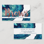 ティール(緑がかった色)の瑪瑙のGeodeの青い石のばら色の金ゴールドの額 名刺 (正面/裏面)