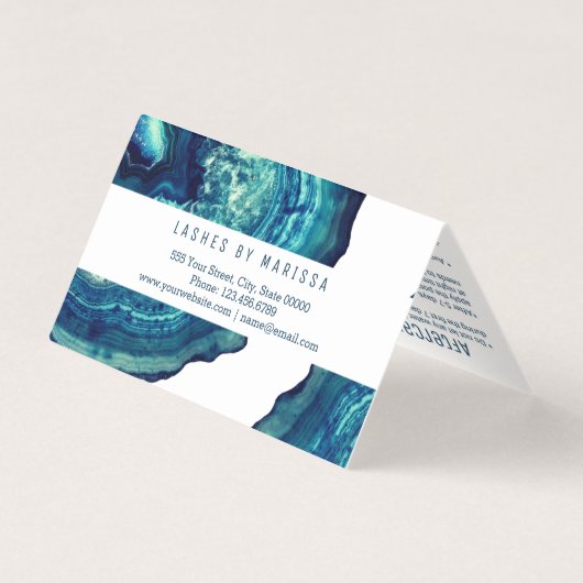 ティール(緑がかった色)の瑪瑙のGeodeの青い石のばら色の金ゴールドMicroblading 名刺 (裏面)