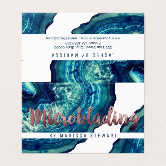 ティール（緑がかった色）の瑪瑙のGeodeの青い石のばら色の金ゴールドMicroblading 名刺 (外部フラット)