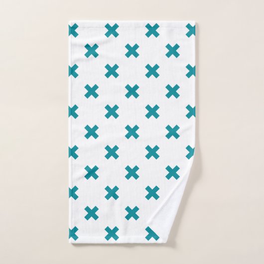ティール(緑がかった色)の白いステッチ ハンドタオル (ハンドタオル)