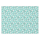 ティール(緑がかった色)の白いヒイラギの群葉の赤い果実のクリスマス テーブルクロス (正面(横))