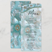 ティール（緑がかった色）の白いフローラメニュー メニュー (正面/裏面)