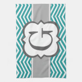 ティール(緑がかった色)の白いモノグラムの手紙Gシェブロン キッチンタオル (縦)