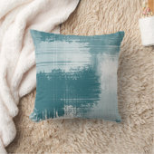 ティール(緑がかった色)の白い抽象芸術のブラシストローク クッション (ブランケット)