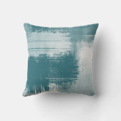 ティール(緑がかった色)の白い抽象芸術のブラシストローク クッション (裏面)