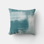 ティール(緑がかった色)の白い抽象芸術のブラシストローク クッション (正面)