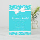 ティール(緑がかった色)の白い雪片の弓冬ONEderland 招待状 (スタンド正面)