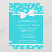 ティール(緑がかった色)の白い雪片の弓冬ONEderland 招待状 (正面/裏面)