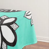 ティール(緑がかった色)の白黒のボヘミアの手描きの花 テーブルクロス (インサイチュ)