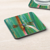 ティール（緑がかった色）の目のトンボにカタチが入る コースター (左側)