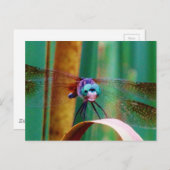 ティール（緑がかった色）の目のトンボにカタチが入る ポストカード (正面/裏面)