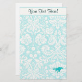 ティール(緑がかった色)の競馬 便箋 (正面/裏面)