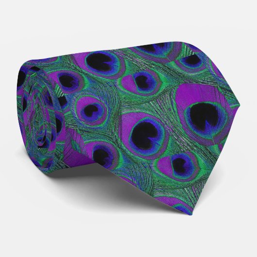 ティール（緑がかった色）の紫色のすみれ色のタマキビの孔雀の羽のタイ ネクタイ (ロール)