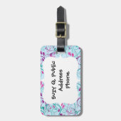 ティール(緑がかった色)の紫色のピンクの花の華麗さは青で渦巻きます ラゲッジタグ (正面縦)