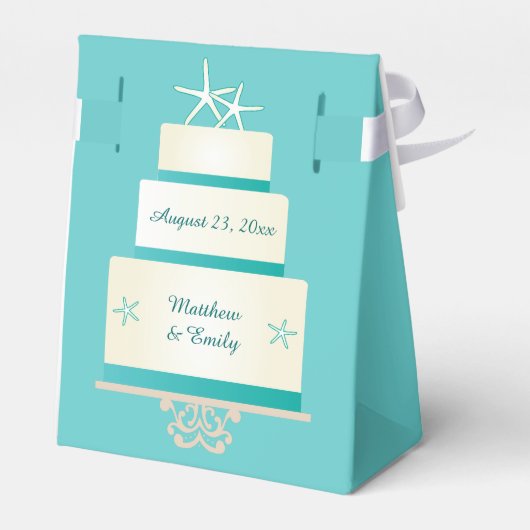 ティール(緑がかった色)の結婚スターフィッシュのお菓子箱 フェイバーボックス (裏面サイド)