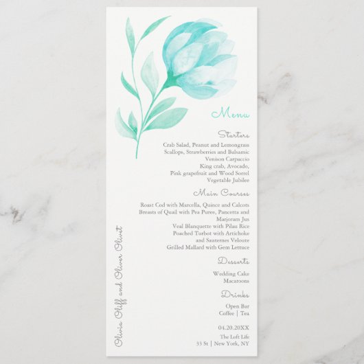ティール（緑がかった色）の結婚メニュー メニュー (正面)