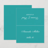 ティール（緑がかった色）の結婚座席表印刷されたゲスト名スクリプト (正面/裏面)