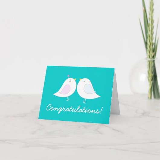 ティール(緑がかった色)の結婚式のお祝いの愛鳥 カード (正面)