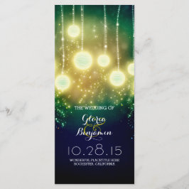 ティール（緑がかった色）の結婚式プログラム – ロマンチックなランタンライト プログラム