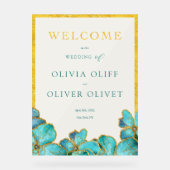 ティール（緑がかった色）の結婚花の歓迎 アクリルサイン (正面)