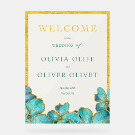 ティール（緑がかった色）の結婚花の歓迎 アクリルサイン