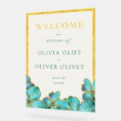 ティール（緑がかった色）の結婚花の歓迎 アクリルサイン (傾斜)