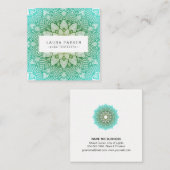 ティール（緑がかった色）の緑のはす曼荼羅のヨガの黙想のホリスティック スクエア名刺 (正面/裏面)