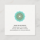 ティール（緑がかった色）の緑のはす曼荼羅のヨガの黙想のホリスティック スクエア名刺 (裏面)