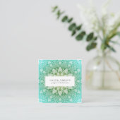 ティール（緑がかった色）の緑のはす曼荼羅のヨガの黙想のホリスティック スクエア名刺 (スタンド正面)