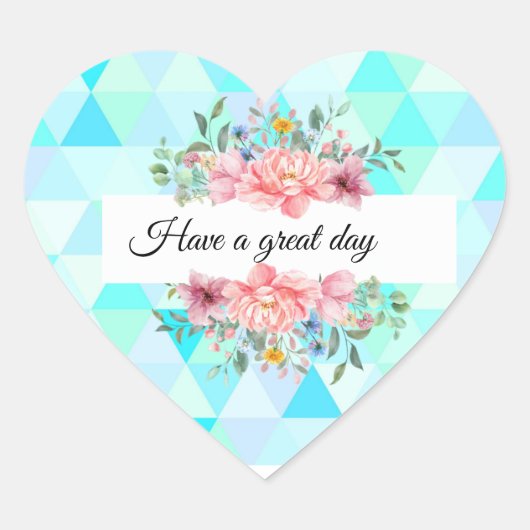 ティール(緑がかった色)の緑のフローラは日素晴らし印のステッカーを持つ ハートシール (正面)