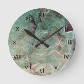 ティール(緑がかった色)の緑のヴィンテージの壁紙の抽象芸術 ラウンド壁時計 (正面)