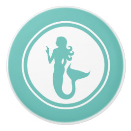 ティール（緑がかった色）の緑の人魚の海洋の創造物の陶磁器のノブ セラミックノブ