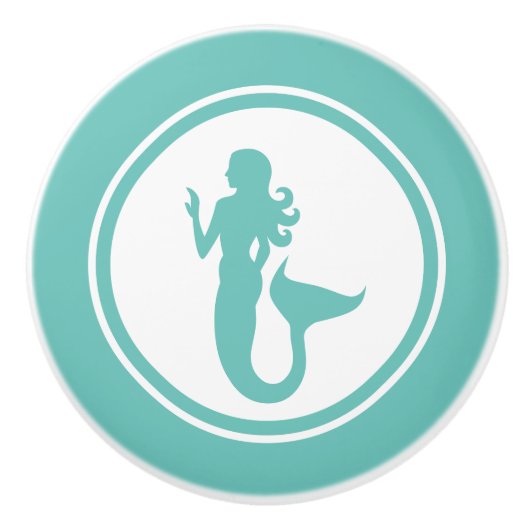 ティール（緑がかった色）の緑の人魚の海洋の創造物の陶磁器のノブ セラミックノブ (正面)