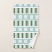 ティール(緑がかった色)の緑の四角ストライプいパターン バスタオルセット (ハンドタオル)