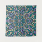 ティール(緑がかった色)の緑の紫色の金ゴールドのインドのタペストリーの曼荼羅 タペストリー (正面(横))