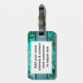 ティール（緑がかった色）の緑の花パターン ラゲッジタグ (裏面縦)