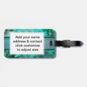 ティール（緑がかった色）の緑の花パターン ラゲッジタグ (裏面横)