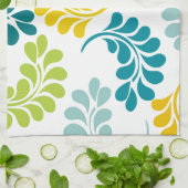 ティール（緑がかった色）の緑の黄色い花の台所ギフト キッチンタオル (折り畳み)