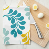 ティール（緑がかった色）の緑の黄色い花の台所ギフト キッチンタオル (四つ折り)