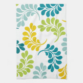 ティール（緑がかった色）の緑の黄色い花の台所ギフト キッチンタオル (縦)