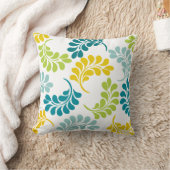 ティール（緑がかった色）の緑の黄色い花の枕 クッション (ブランケット)