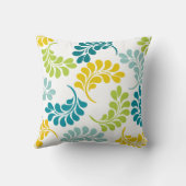 ティール（緑がかった色）の緑の黄色い花の枕 クッション (裏面)