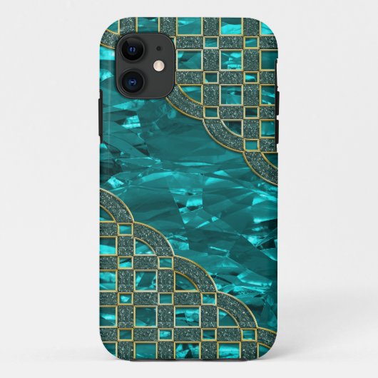 ティール(緑がかった色)の緑ホイル、金グリッターの格子 Case-Mate iPhoneケース (裏面)