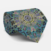 ティール（緑がかった色）の緑金ゴールドの紫色の五芒星の曼荼羅 ネクタイ (ロール)