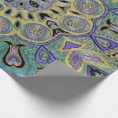 ティール（緑がかった色）の緑金ゴールドの紫色の五芒星の曼荼羅 ラッピングペーパー (角)