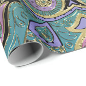 ティール（緑がかった色）の緑金ゴールドの紫色の五芒星の曼荼羅 ラッピングペーパー (ロールコーナー)