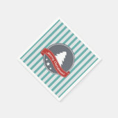 ティール(緑がかった色)の縦ストライプ向きクリスマスのメッセージ スタンダードカクテルナプキン (角)